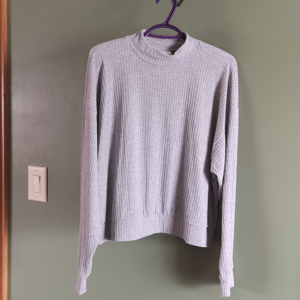 Abound Brushed Soft Grey Ribbed Crop Mock Neck Long Sleeve Sweater Sz XL